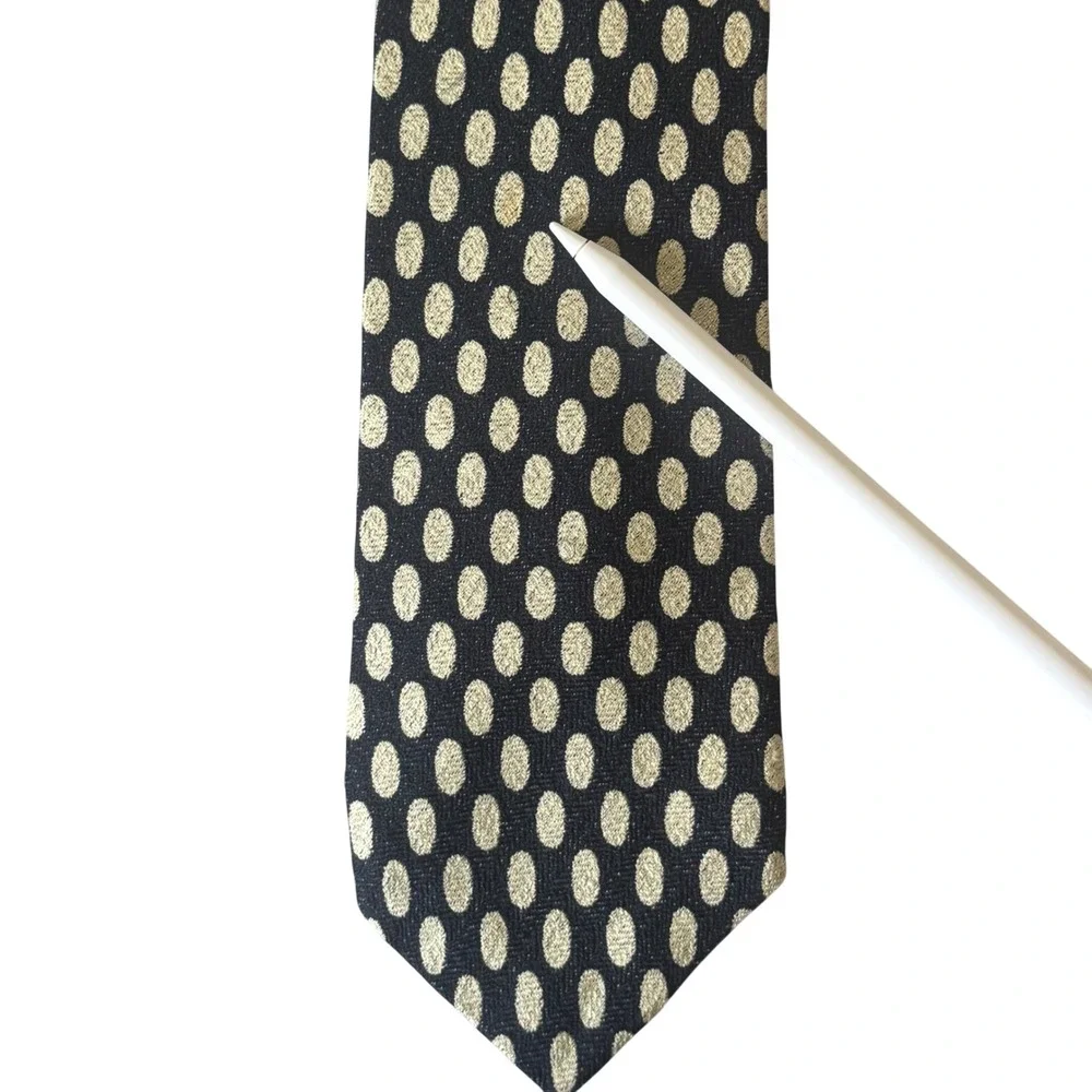 Fairfax J Riggins Silk Tie Navy Blue Cream Polka Dot Woven Hand Sewn USA Men Tie